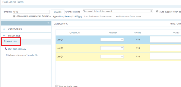 Evaluation Form External Link window